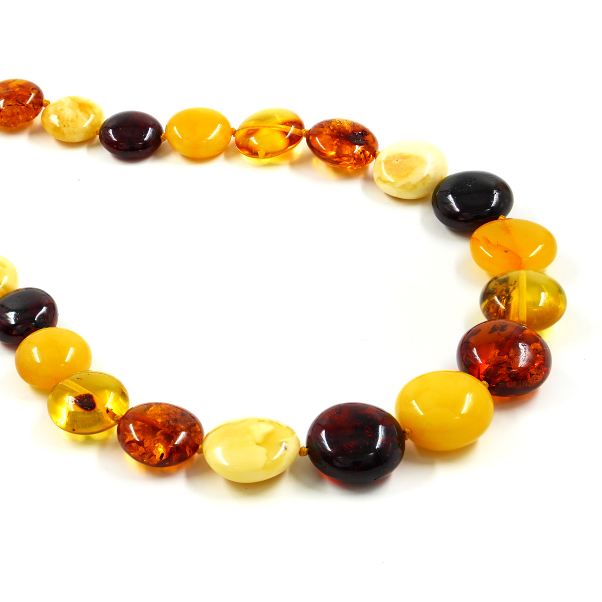Multicolor Baltic Amber Necklace coin shape