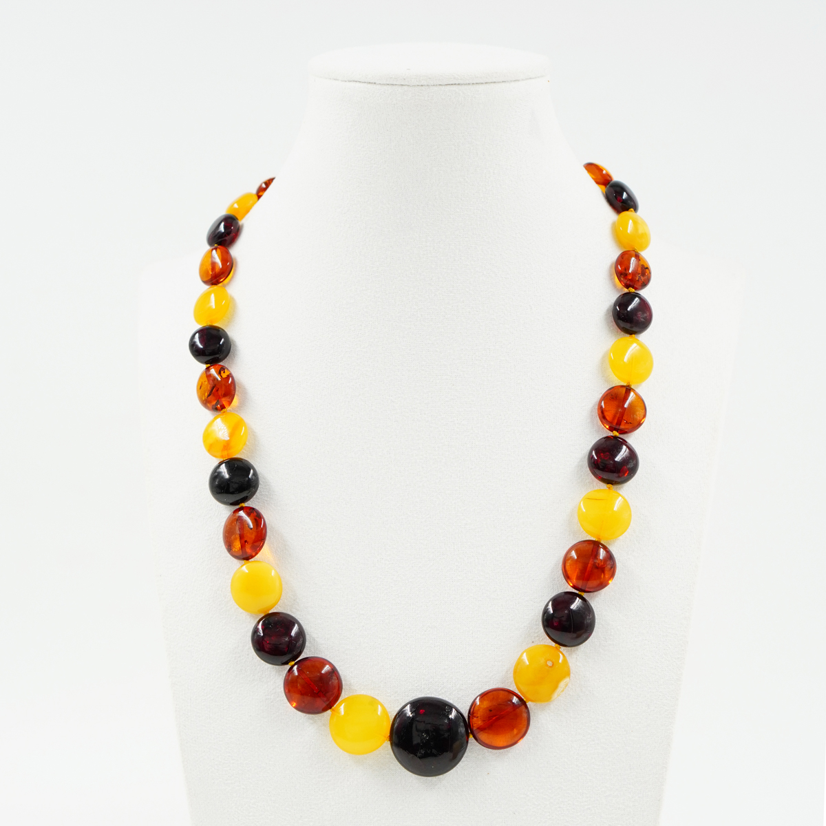 Multicolor Baltic Amber Necklace coin shape - Image 2