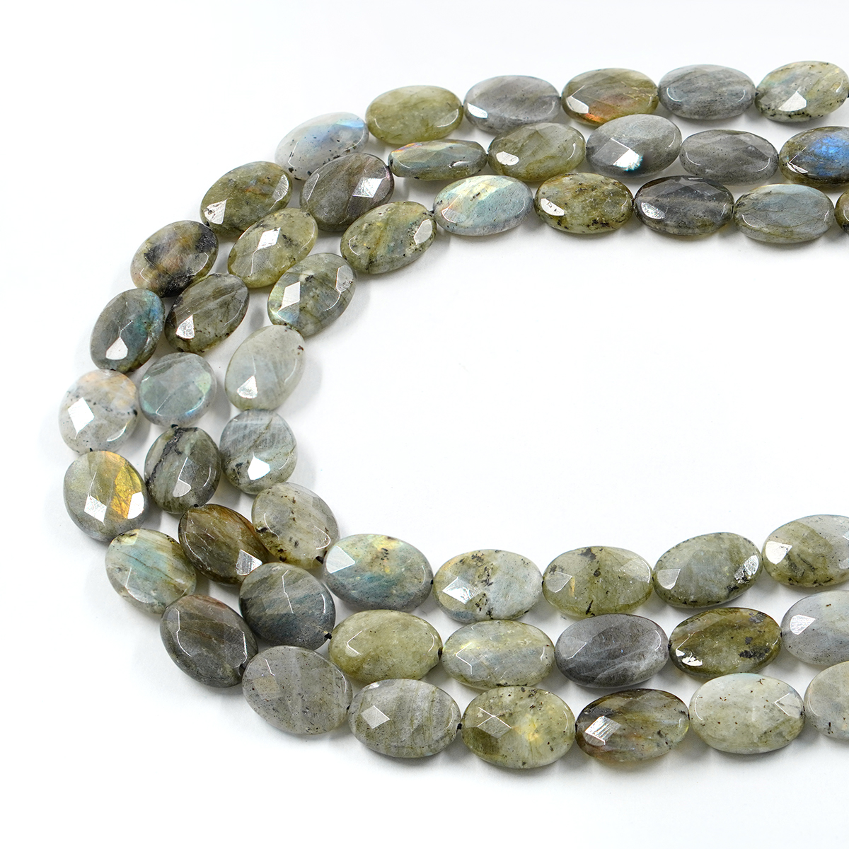 Labradorite strands faceted flat oval shape size 20x15mm