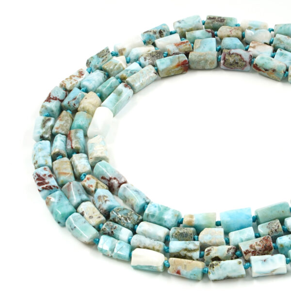 Larimar strands faceted cylinder shape size ~13x8mm