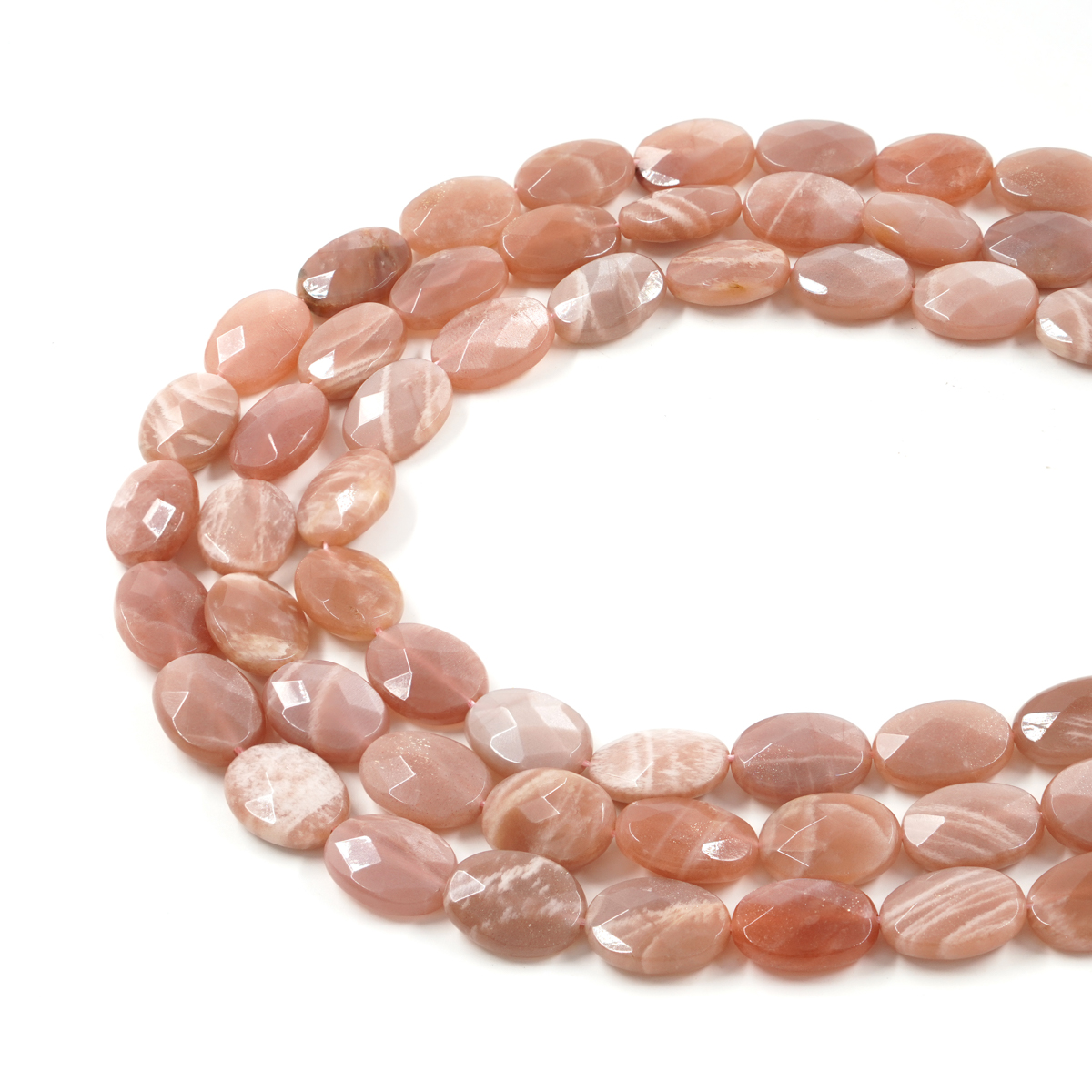 Pink Moonstone strands faceted flat oval shape size 13x18mm