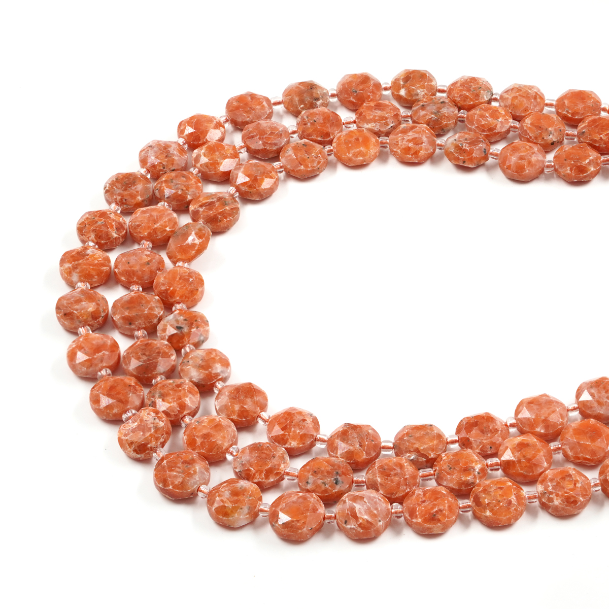 Orange Calcite strands faceted coin shape size 12mm
