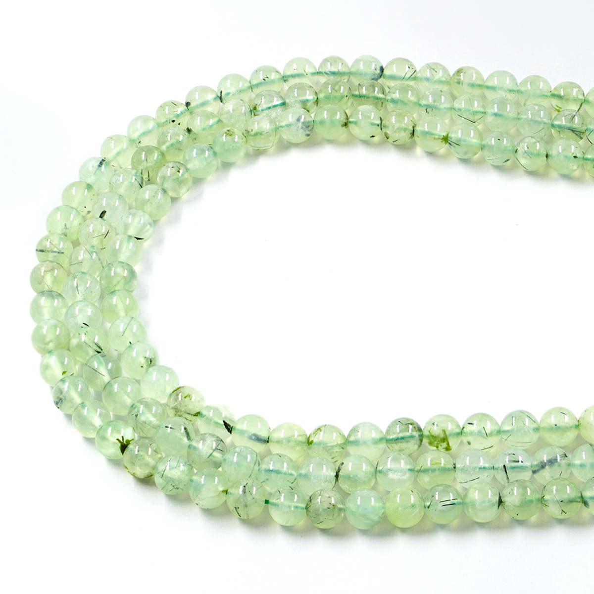Green Tourmalinated Quartz strands round shape size 6mm to 10mm
