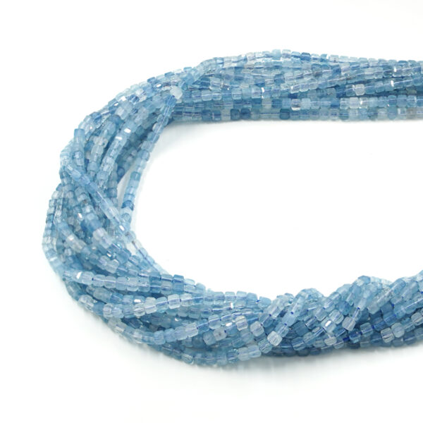 Aquamarine strands faceted dice shape size 3mm