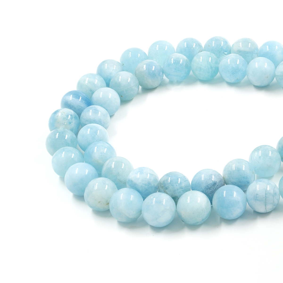 Aquamarine strands round shape size 14mm – AB-Quality