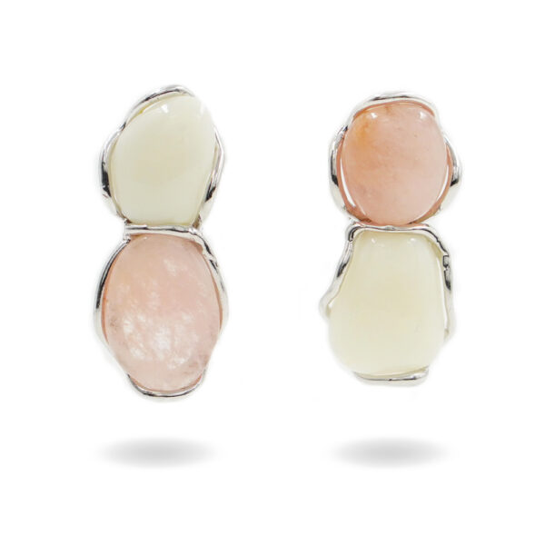 Orecchini in argento con morganite, corallo bianco – Rodiato