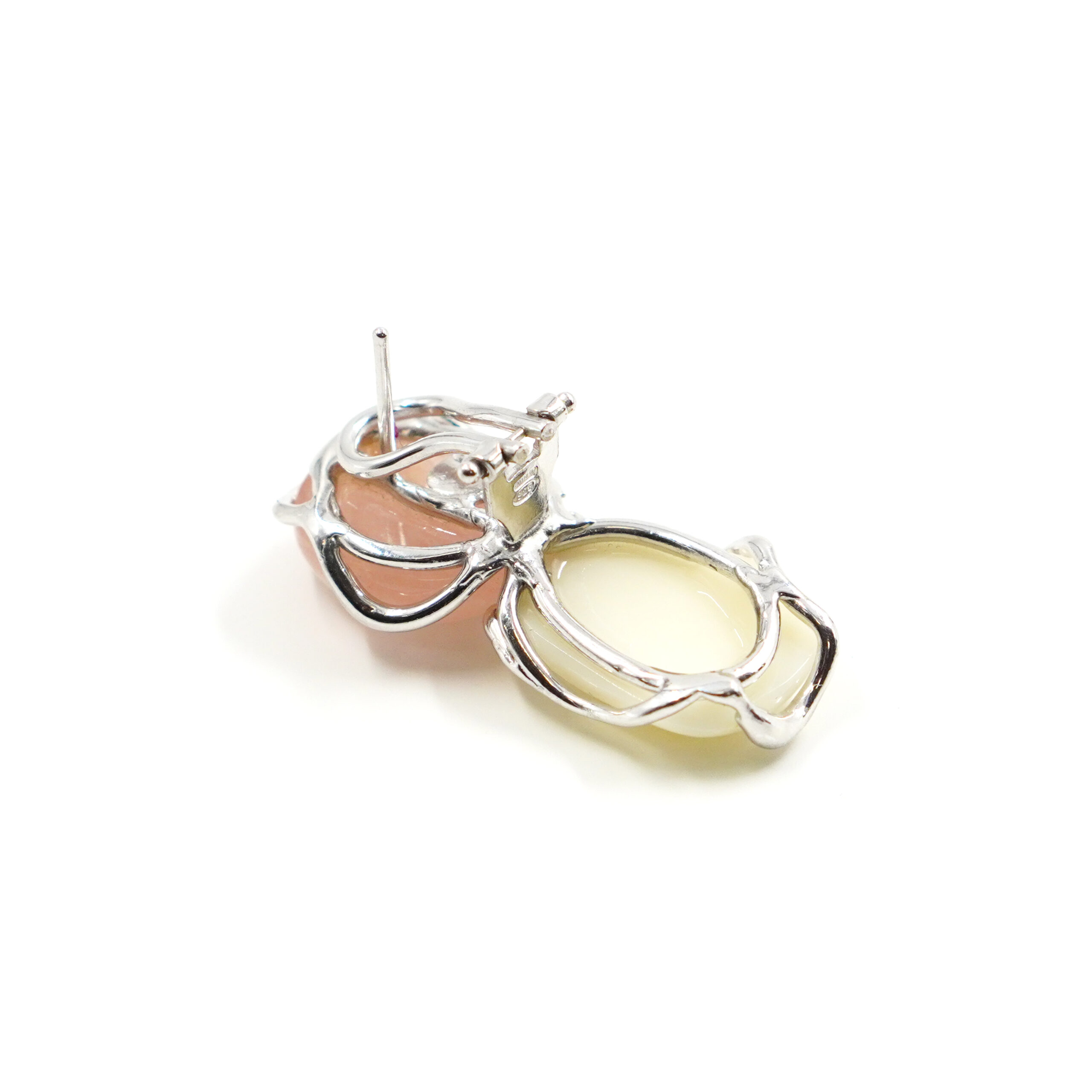 Orecchini in argento con morganite, corallo bianco – Rodiato - immagine 2
