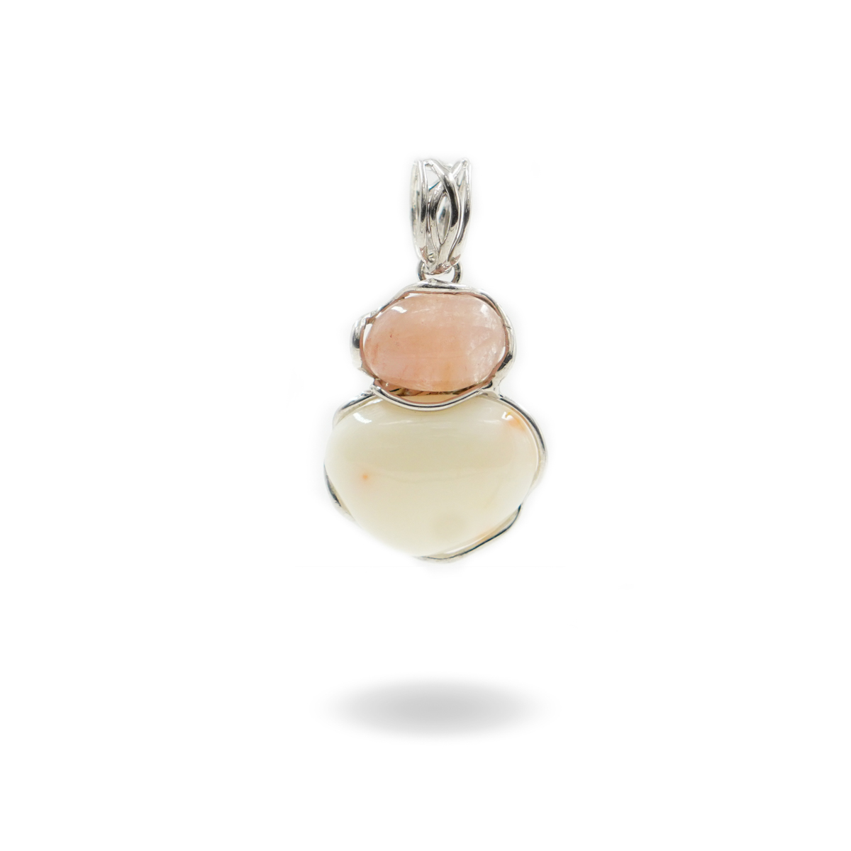 Pendente in argento con elementi in morganite e corallo bianco – Rodiato - immagine 2