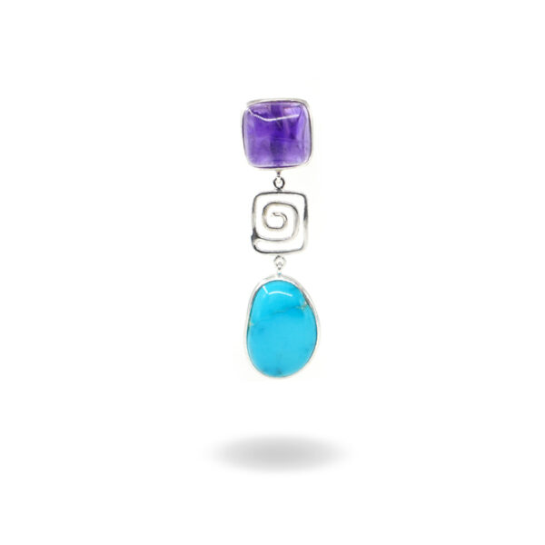 Pendente in argento con ametista, turchese naturale - Rodiato