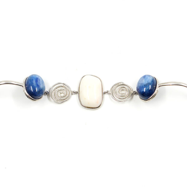 Sterling Silver Bracelet with white coral, kyanite - Rhodium Color