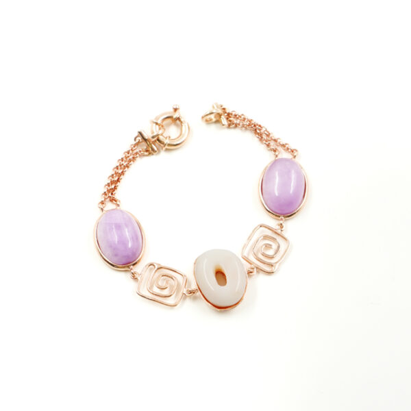 Sterling Silver Bracelet with pink coral, kunzite, sterling silver clasp – Rose Color