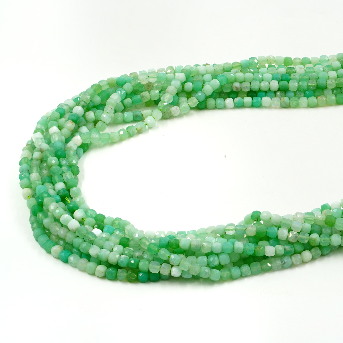 Chrysoprase strands faceted dice shape size 4mm