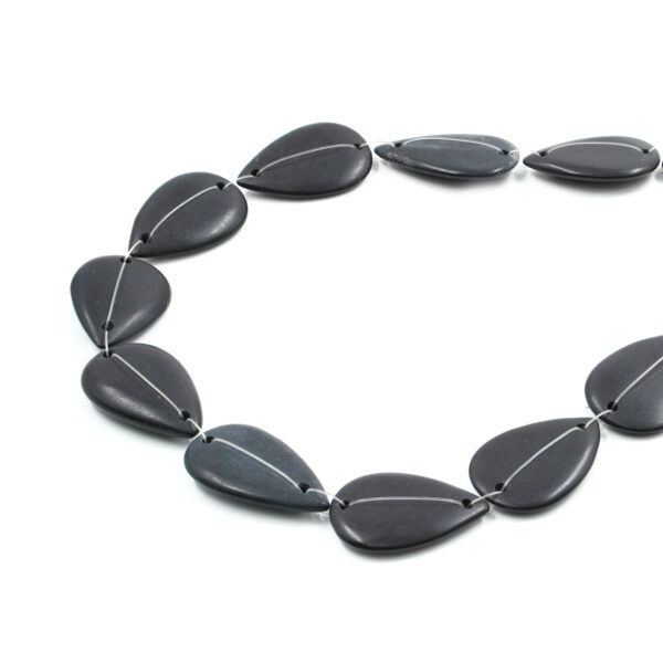 Black Agate strands flat drop shape size 35x20mm – Front Hole