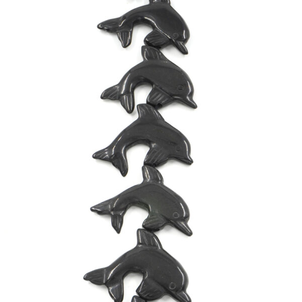Black Agate strands dolphin shape size 35x25mm – Passing Hole