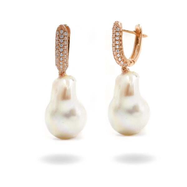 Sterling Silver Earrings with baroque pearl and zircons – Rose Color