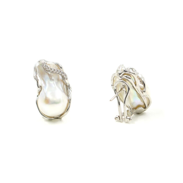 Sterling Silver Earrings with baroque pearl and zircons - Rhodium Color