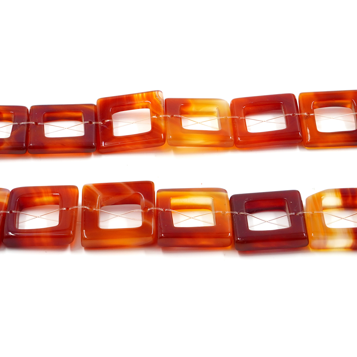 Red Agate strands square frame shape size – Front Hole
