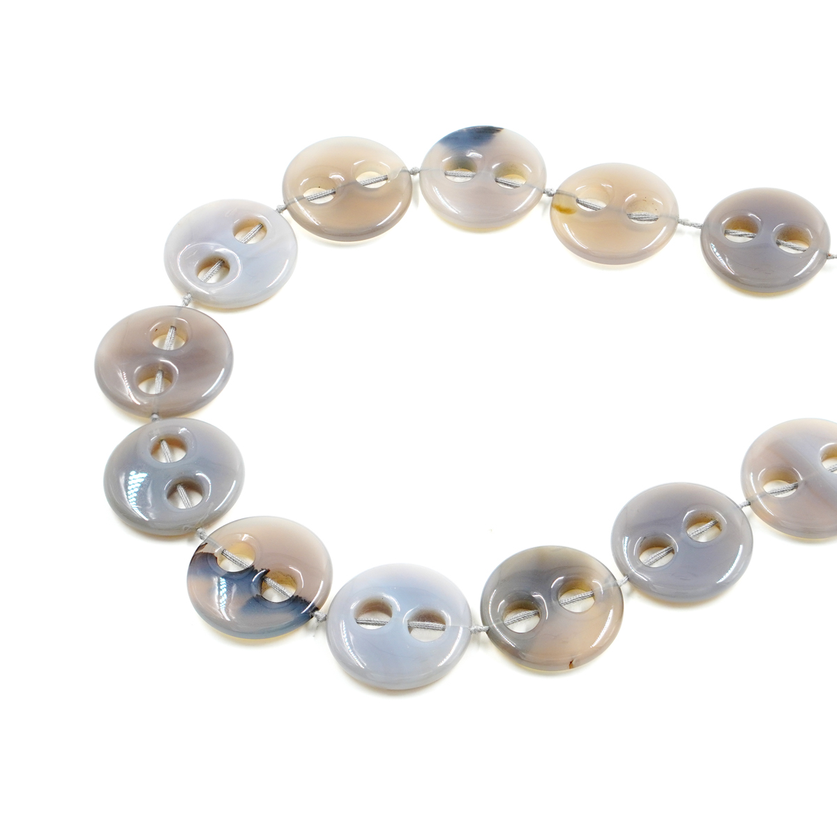 Gray Agate strands coin shape two holes size 28mm