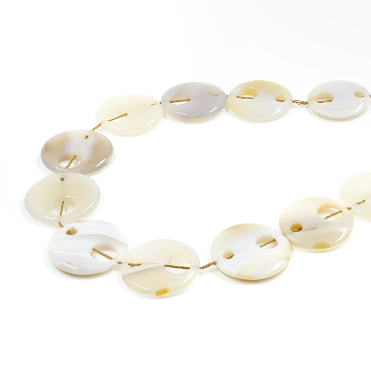 Gray Agate strands coin shape two holes size 37mm