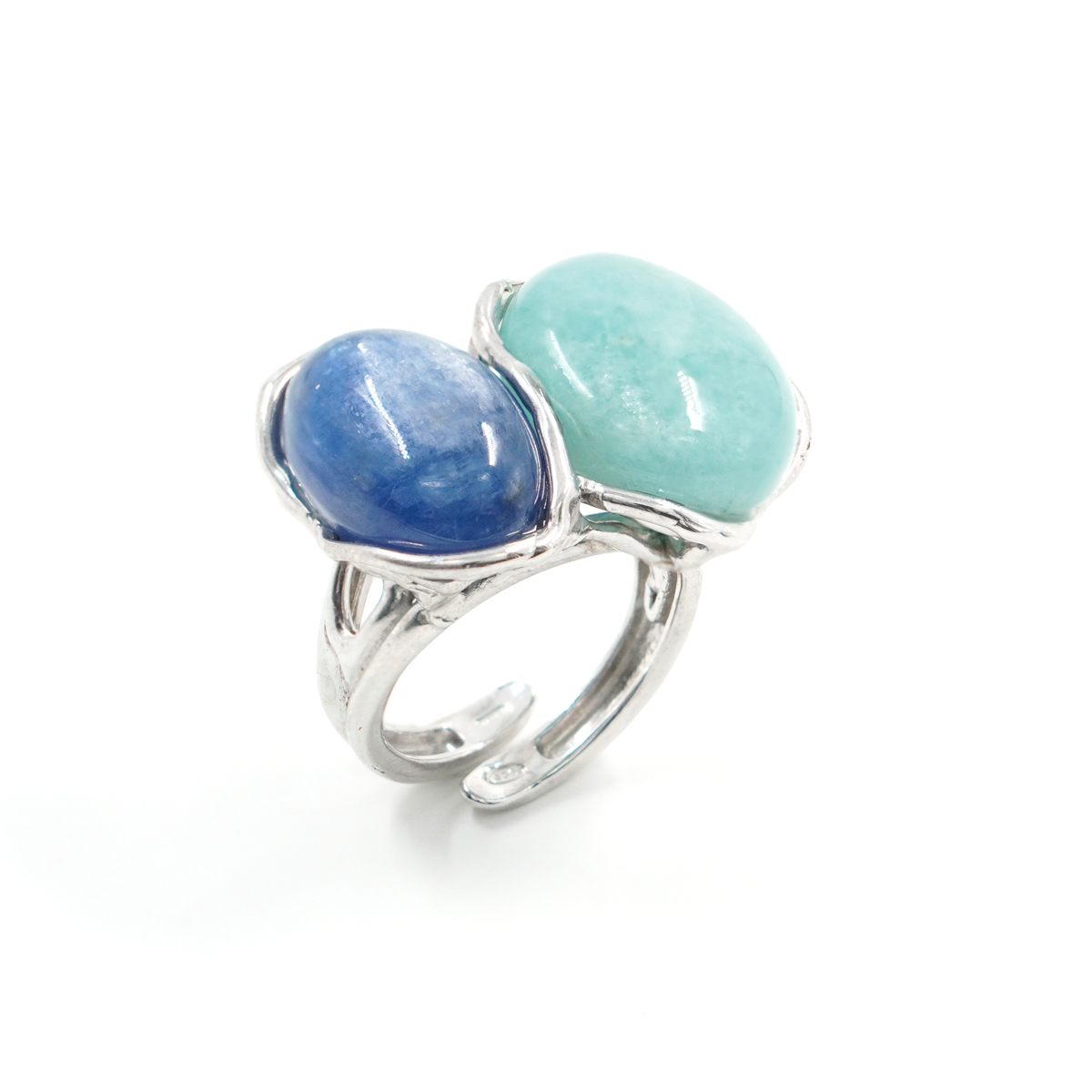 Anello in argento con amazzonite, cianite – Rodiato