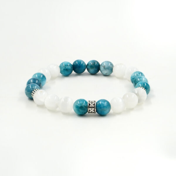Elastic bracelet with apatite, selenite, sterling silver element
