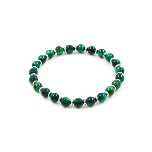 Bracciale Elastico con occhio di tigre verde, ematite