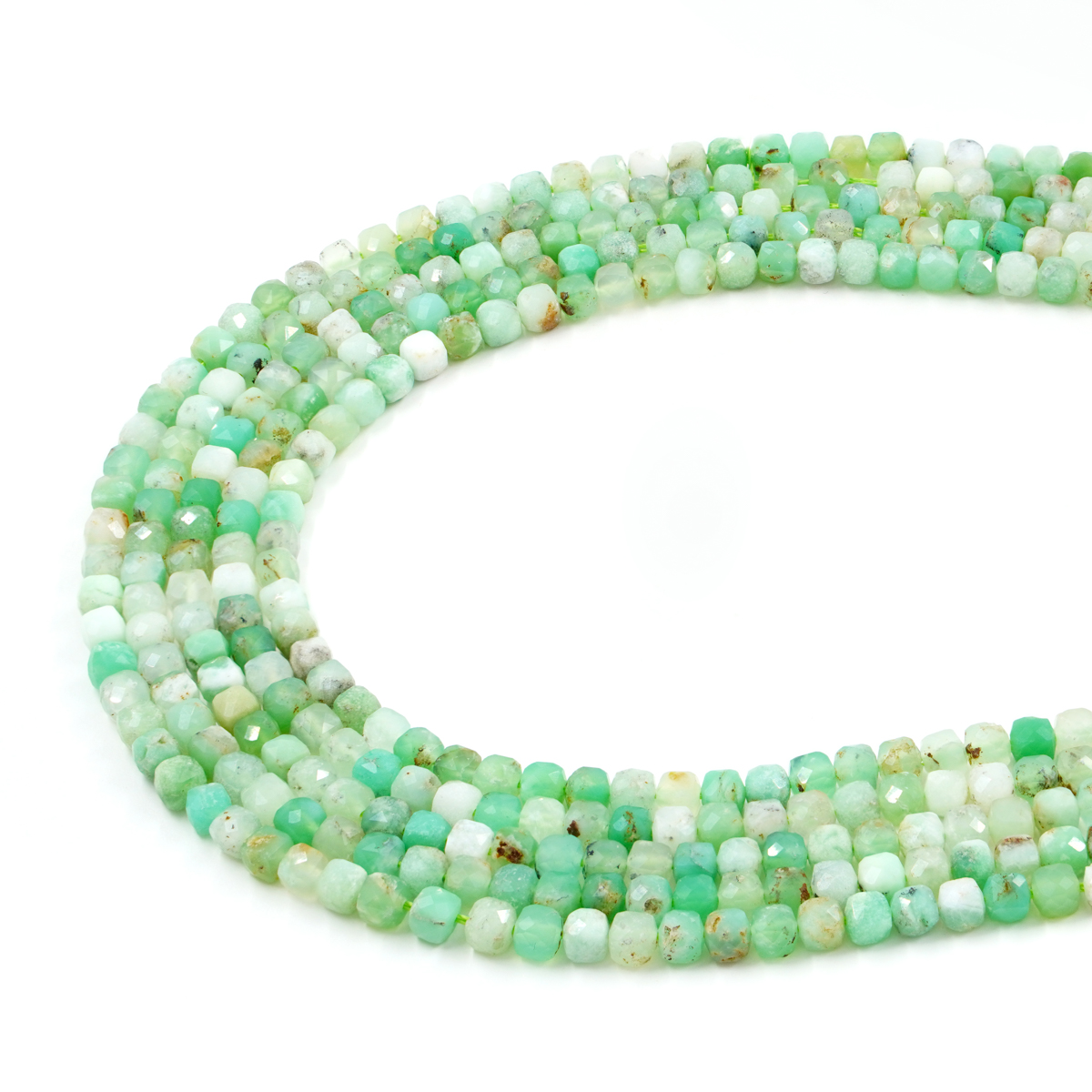 Chrysoprase strands faceted dice shape size 4mm