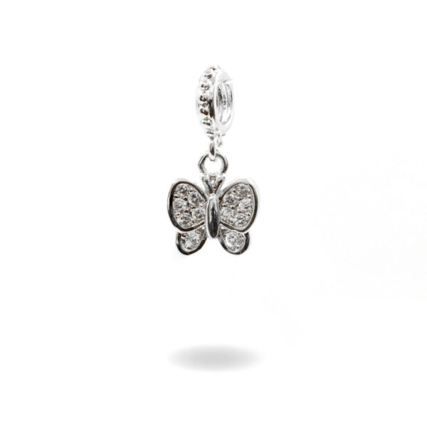 Brass Charms with cubic zirconia butterfly shape 10mm – Rhodium Color