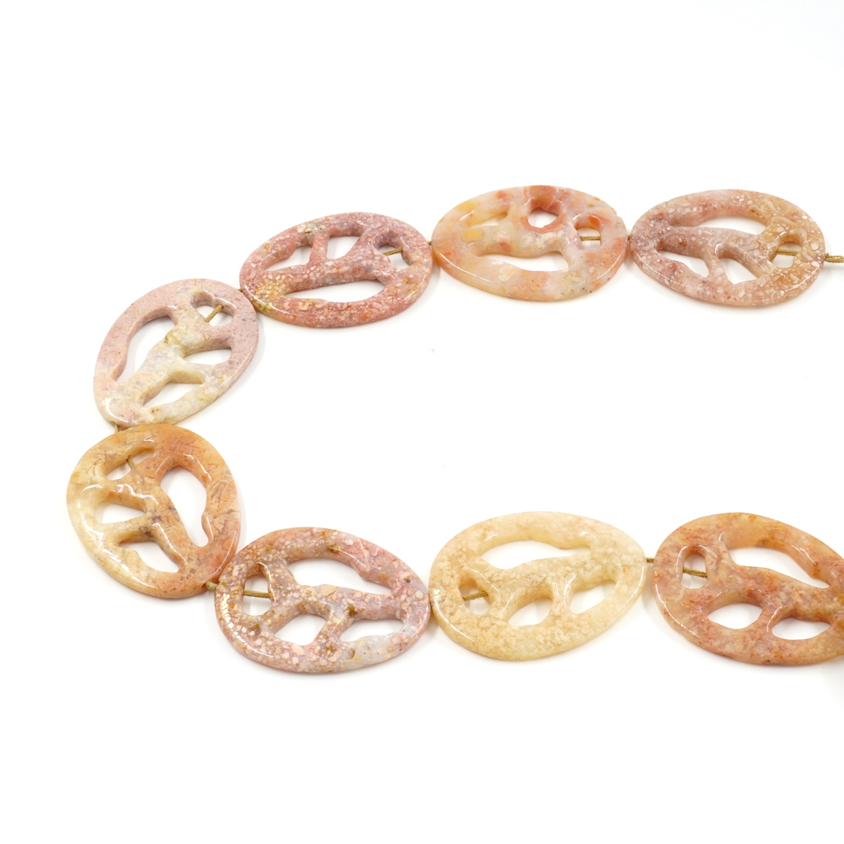 Pink Agate strands engraved irregular disk size ~50x35mm