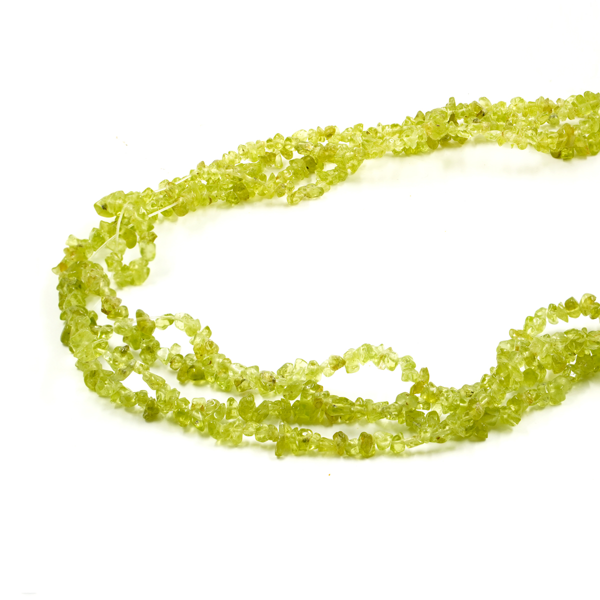 Peridot strands chips shape size ~3mm, ~4mm