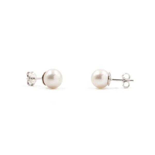 Sterling Silver Earrings with freshwater pearl size 7mm with pin Rhodium color