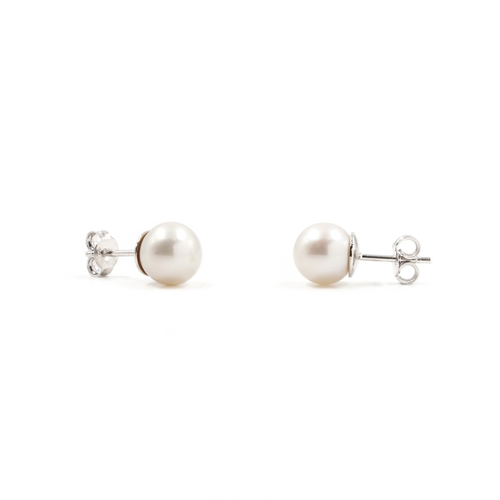 Orecchini con perla d'acqua dolce 8mm con paletto in argento Rodiato