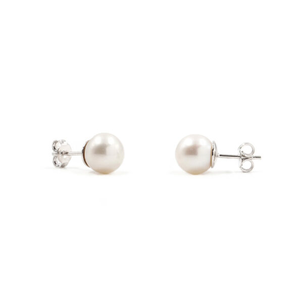 Sterling Silver Earrings with freshwater pearl size 9mm with pin Rhodium color