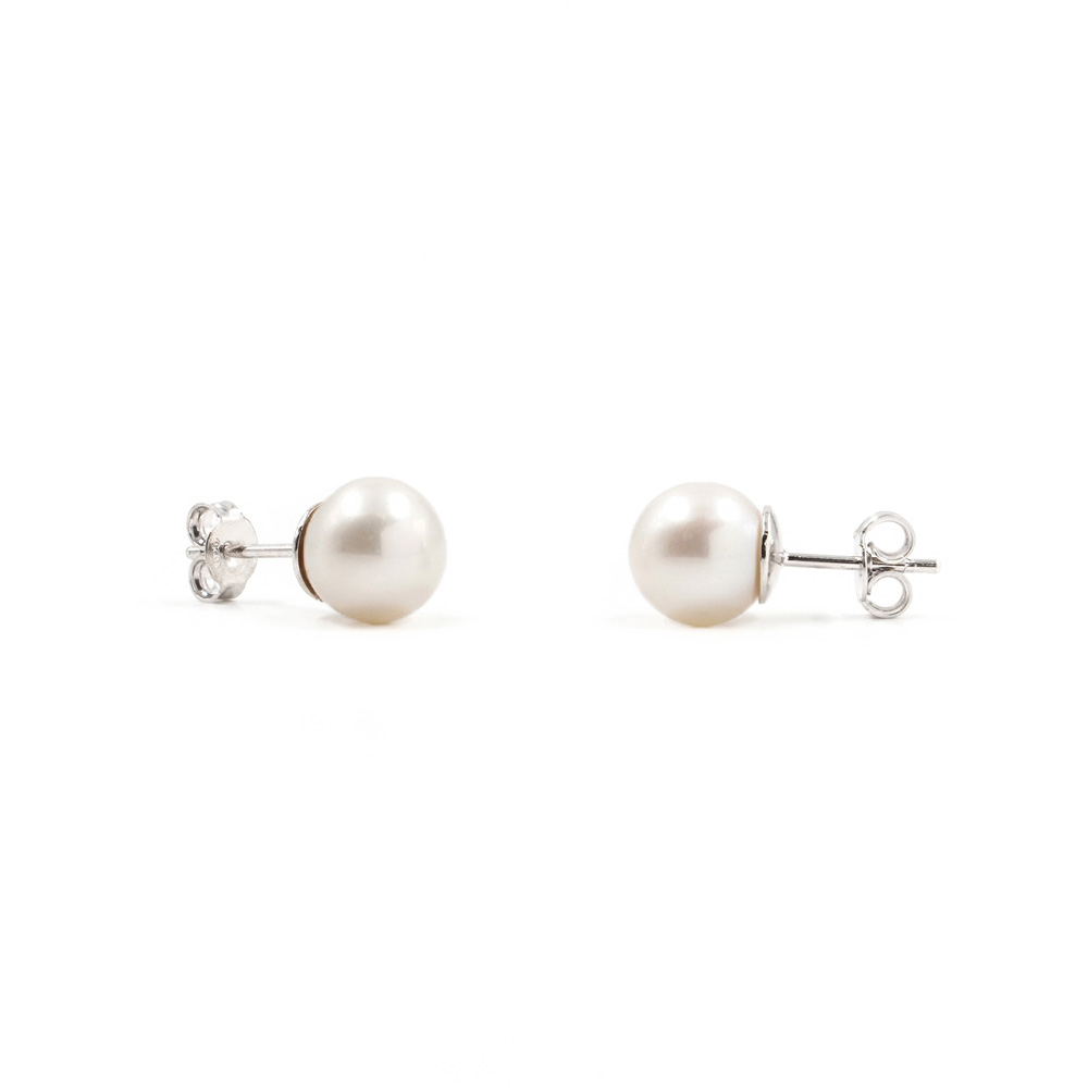 Orecchini con perla d'acqua dolce 9mm con paletto in argento Rodiato