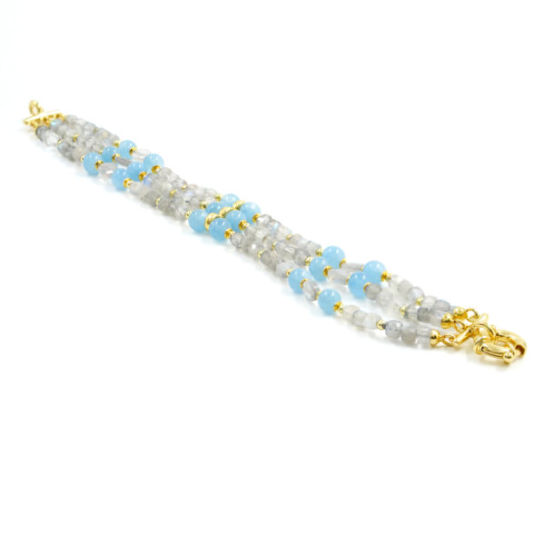 Bracciale con labradorite, acquamarina, ematite, chiusura in argento - Dorato