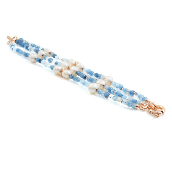 Bracelet with aquamarine, pearl, hematite, sterling silver clasp – Rose Color