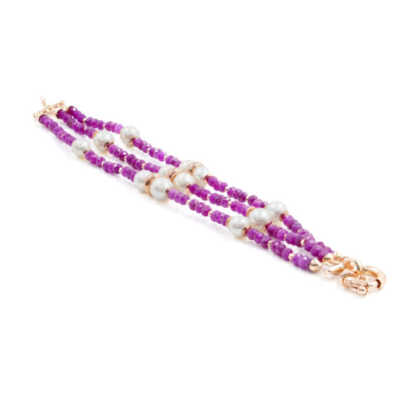 Bracelet with ruby, pearl, hematite, sterling silver clasp – Rose Color