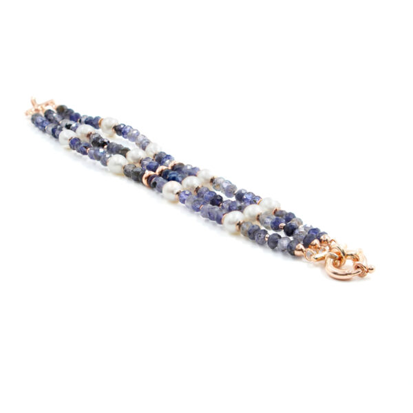 Bracelet with iolite, pearl, hematite, sterling silver clasp – Rose Color