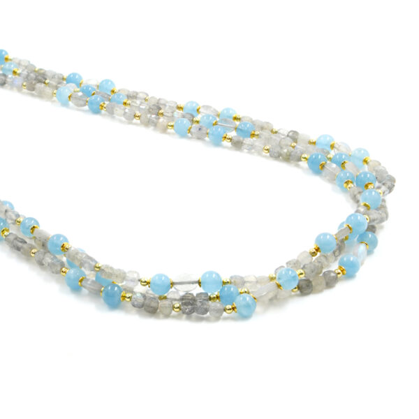 Necklace with labradorite, aquamarine, hematite, sterling silver clasp - Golden Color