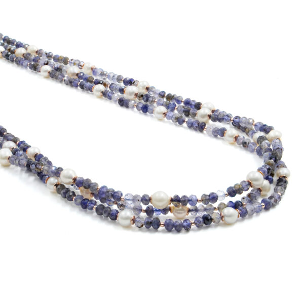 Collana con iolite, perla, ematite, chiusura in argento – Rose'