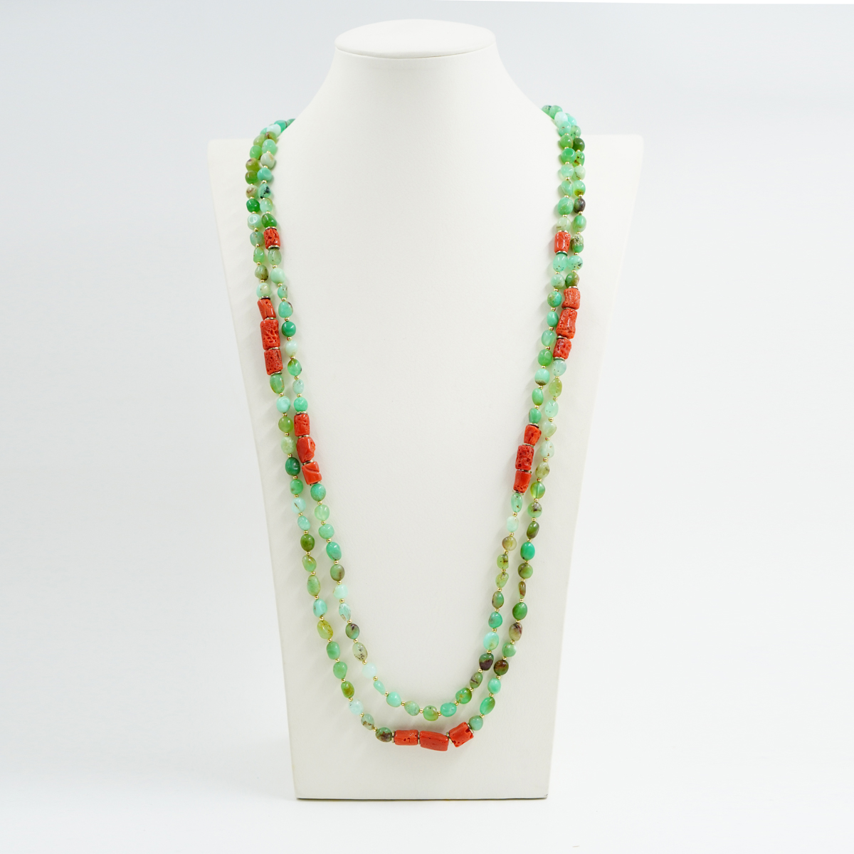 Collana con crisoprasio, corallo, ematite, chiusura in argento - Dorato - immagine 2