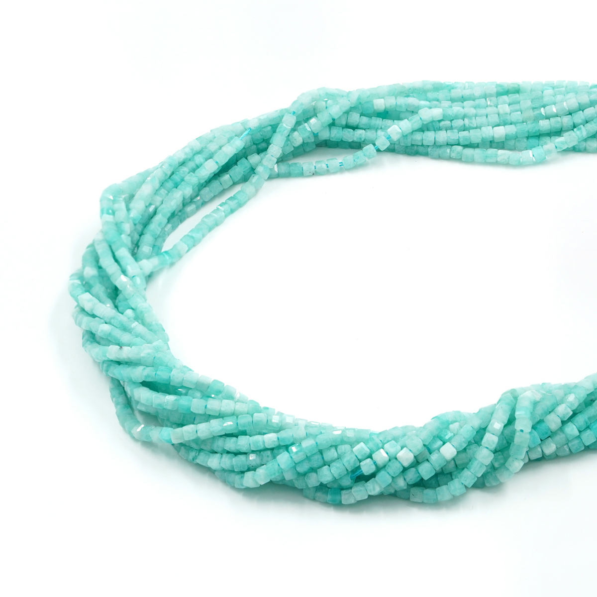 Amazonite strands faceted dice shape size 2,5mm