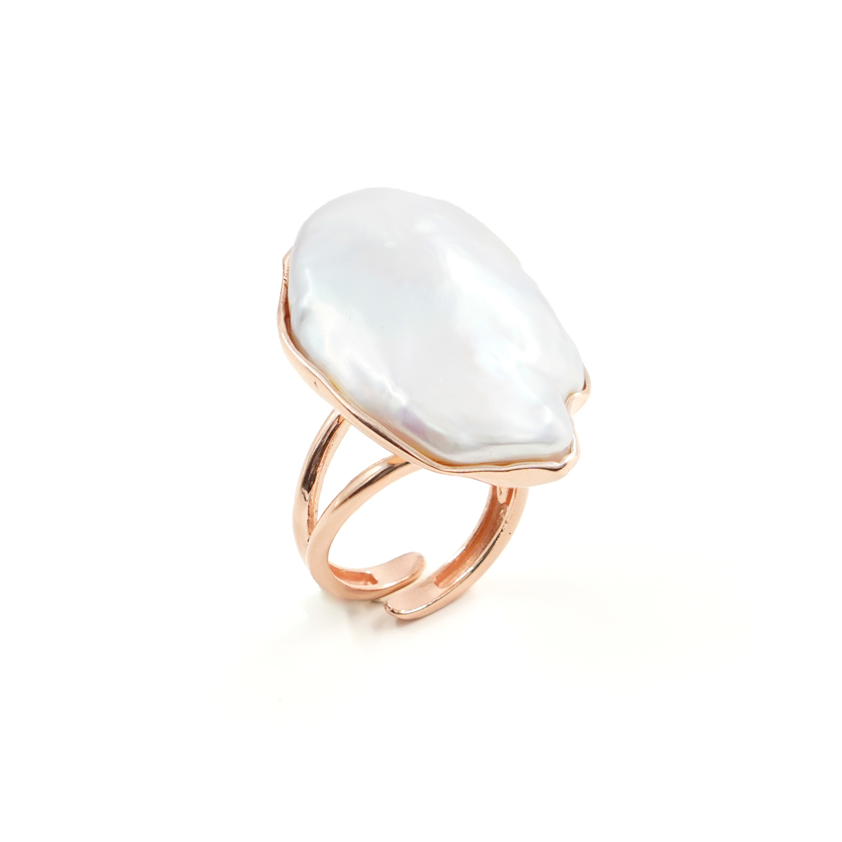 Anello in argento con perla barocca piatta – Rose'