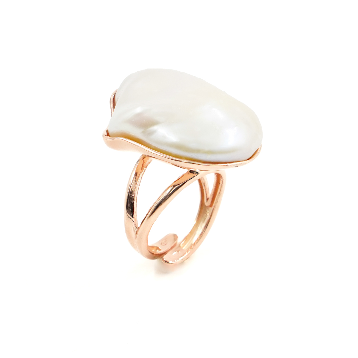 Anello in argento con perla barocca piatta – Rose' - immagine 2