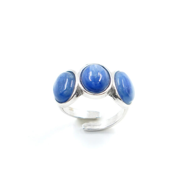 Sterling Silver Trilogy Ring with kyanite cabochon – Rhodium Color