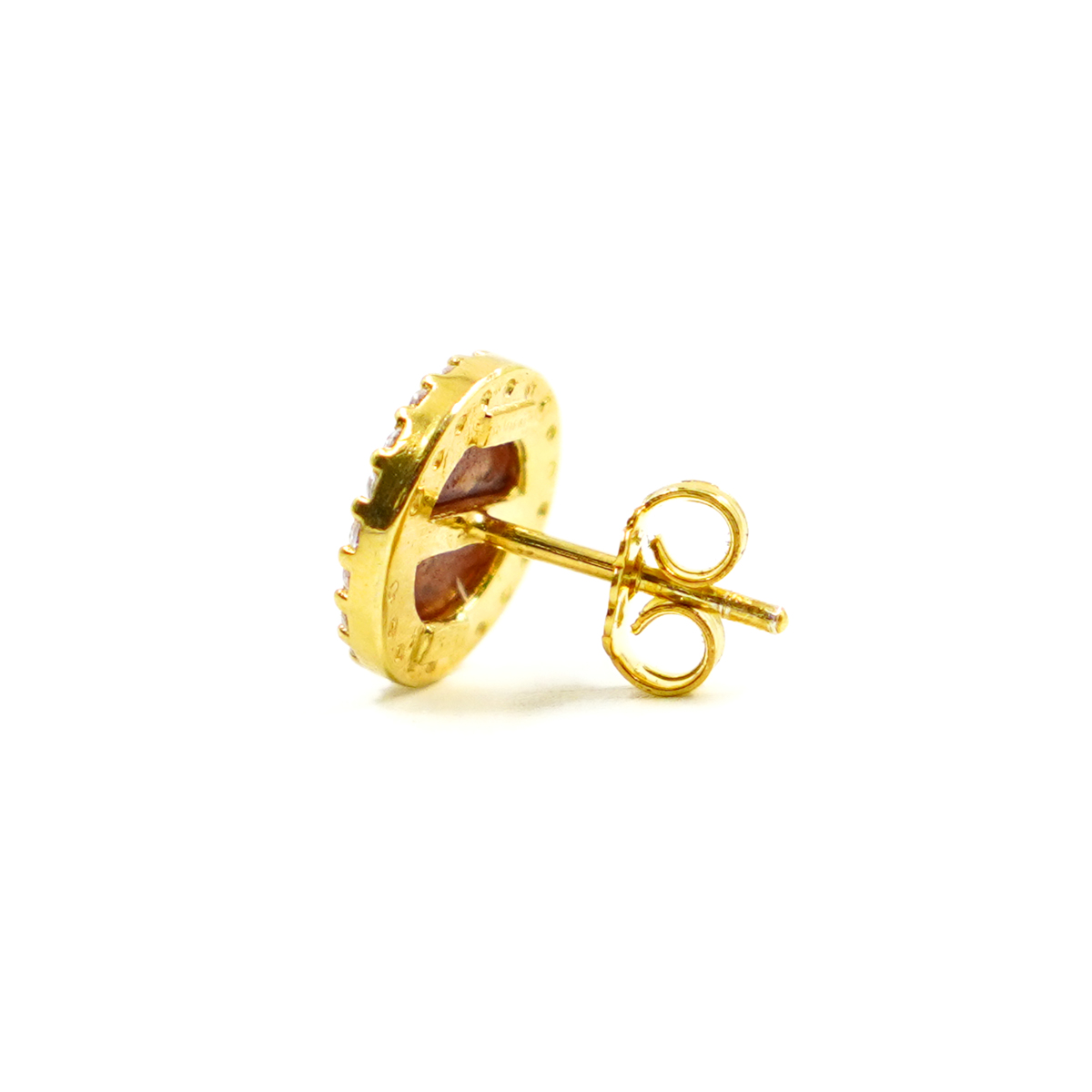 Orecchini in Argento cammeo tondo 8mm con Sole e Luna e zirconi bianchi – Dorato - immagine 2