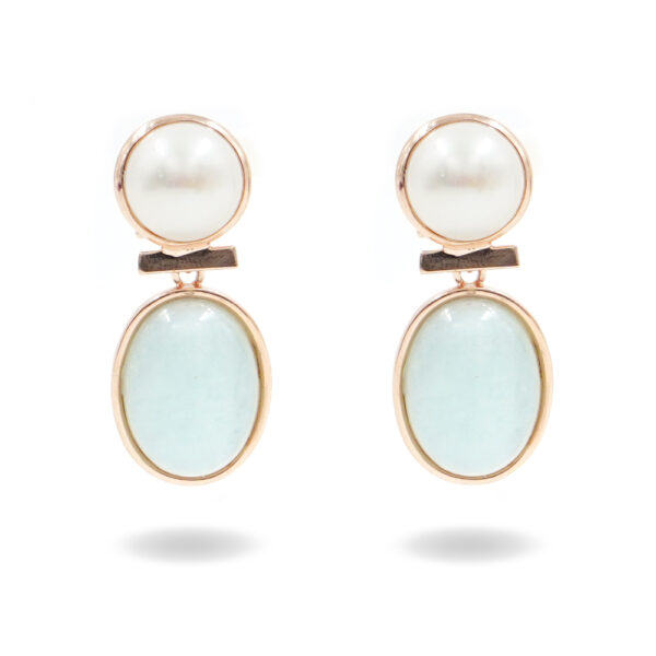 Sterling Silver Earrings with pearl and aquamarine – Rose Color