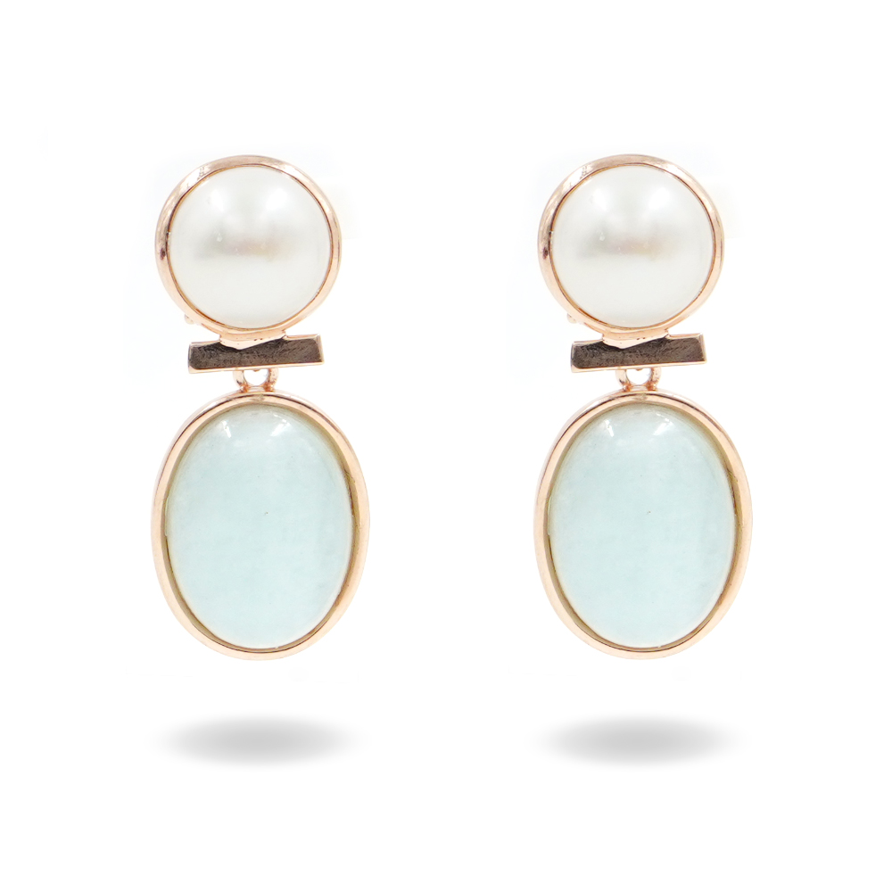 Orecchini in argento con perla e acquamarina – Rose'