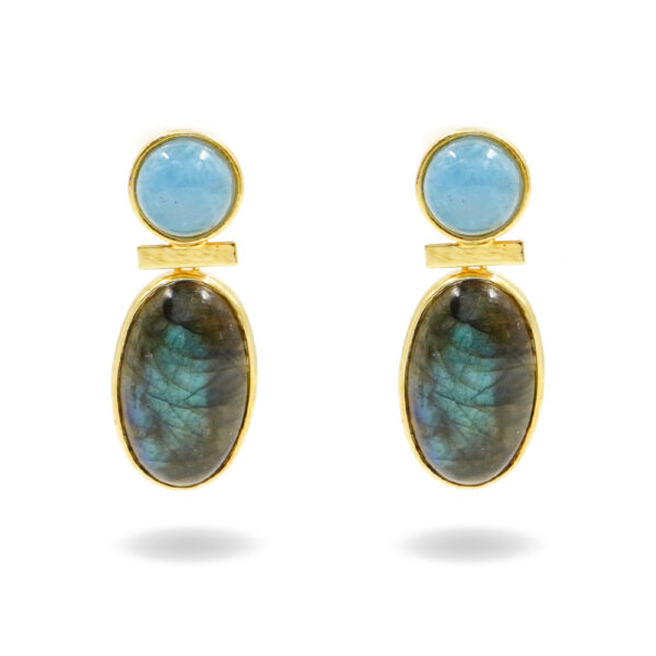 Orecchini in argento con labradorite e acquamarina – Dorato