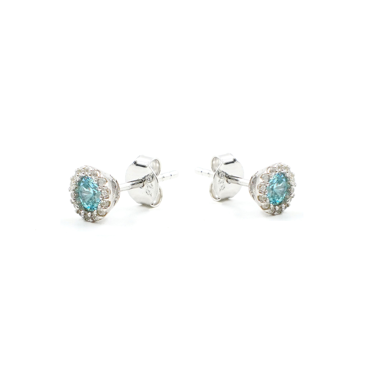 Sterling Silver Earrings with withe and light blue zircons – Rhodium Color